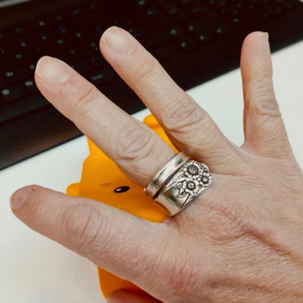 Anello Artigianale GIRASOLI Mod. CLASSICO/SPIRALE  Realizzato con Antica posata in Argento (Prima Metà del ’900)