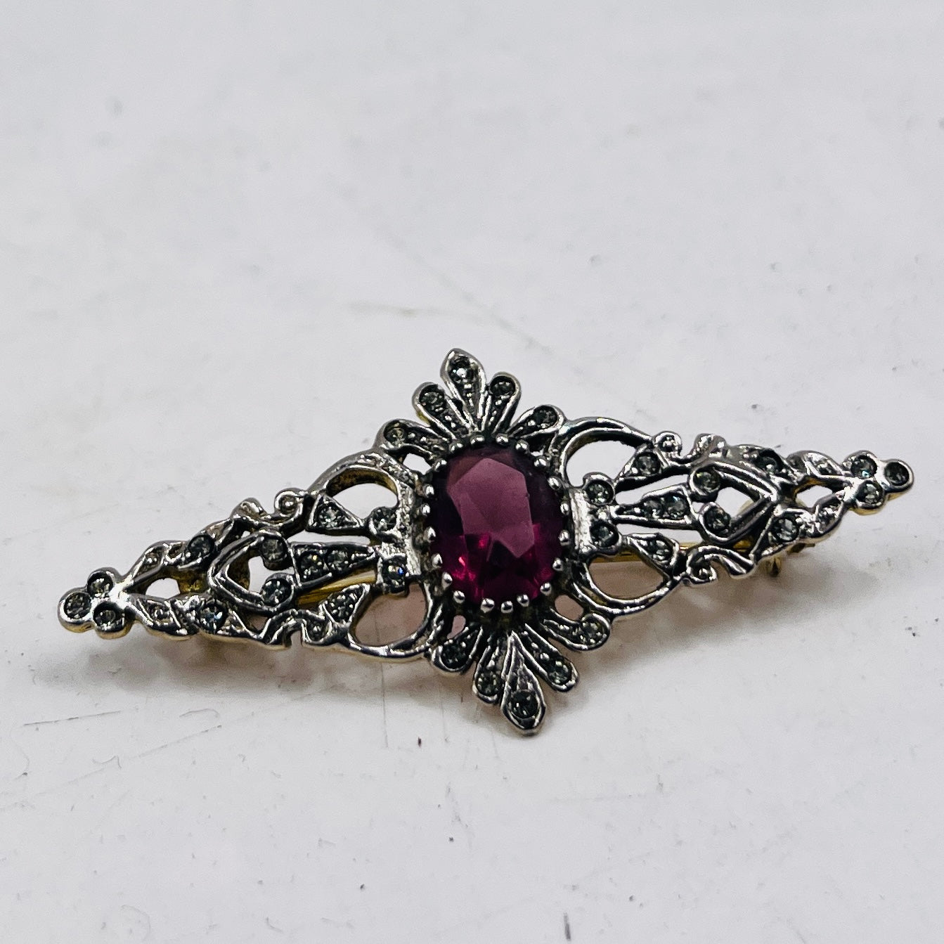 Anello Artigianale SPILLA AMETISTA Mod. SPILLA Realizzato con Antica spilla in Argento (Prima Metà del ’900)