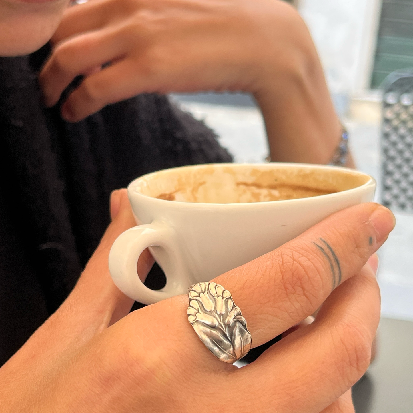 Anello Artigianale CAMPANULE  Mod. CLASSICO  Realizzato con Antica posata in Argento (Prima Metà del ’900)