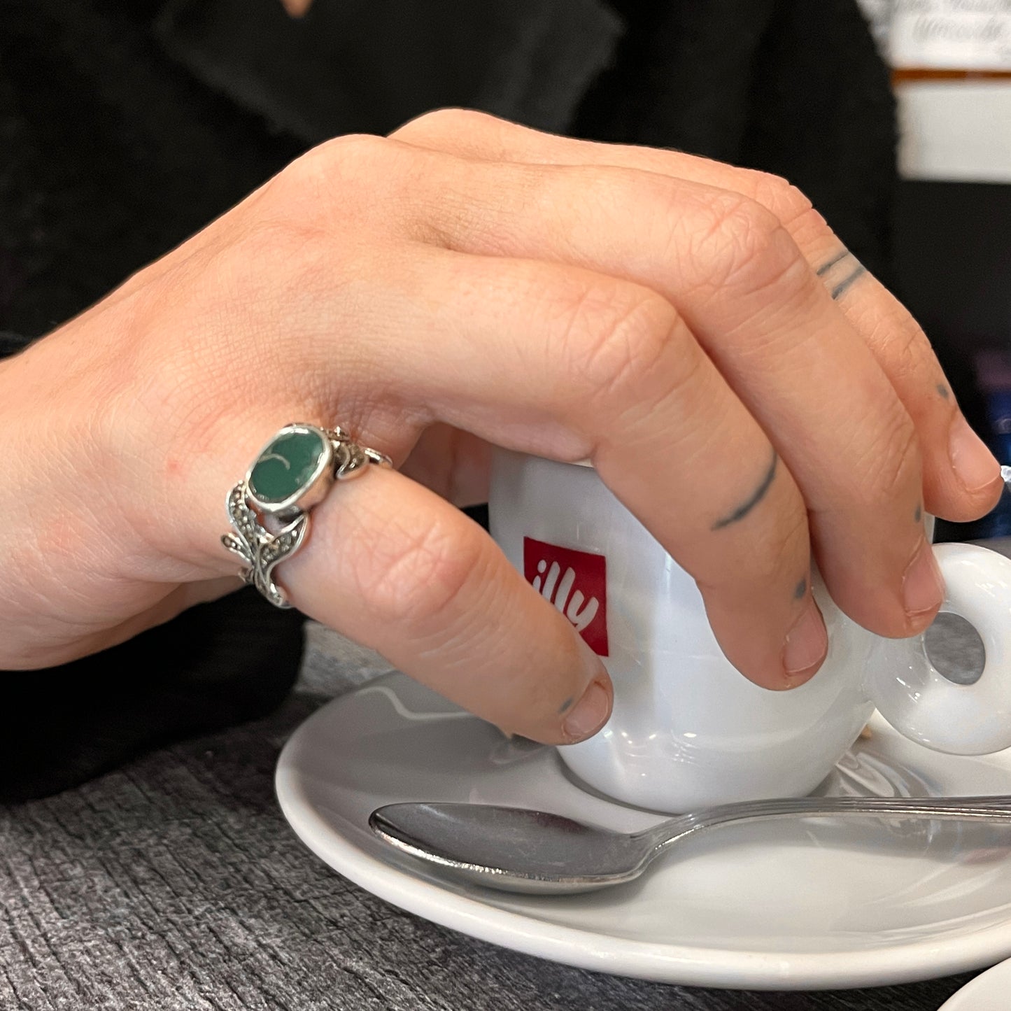 Anello Artigianale SPILLA AGATA VERDE MARCASSITE Mod. SPILLA Realizzato con Antica spilla in Argento (Prima Metà del ’900)