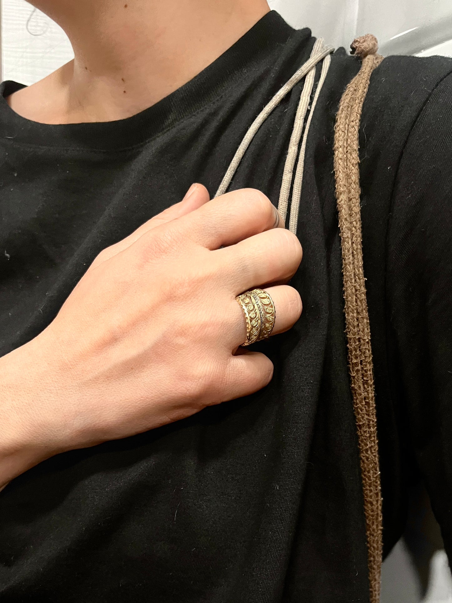 Anello Artigianale SPILLA FELCE Mod. SPILLA FILIGRANA e MARCASSITI Realizzato con Antica spilla in Argento (Prima Metà del ’900)