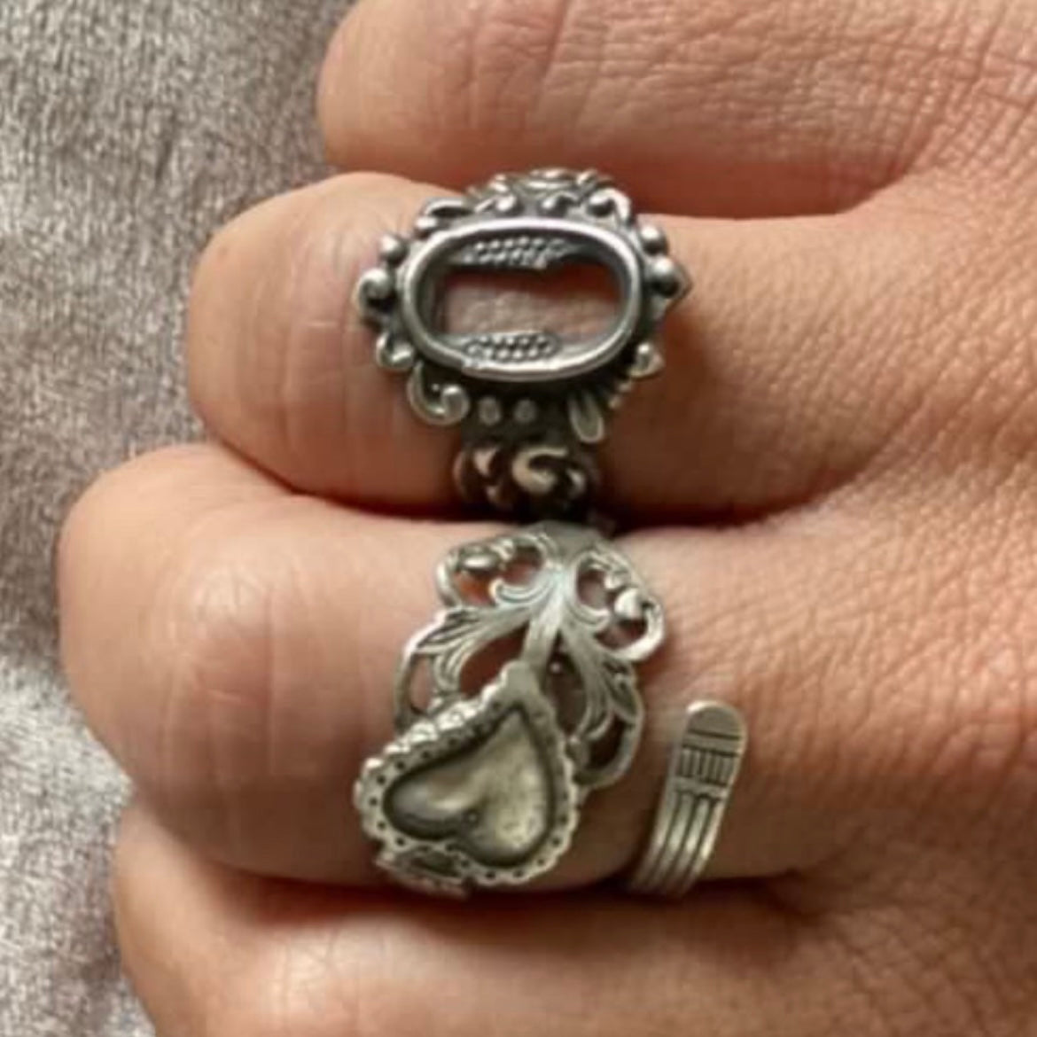 Anello Artigianale CUORE SACRO Mod. CLASSICO/SPIRALE Realizzato con Antica posata in Argento (Prima Metà del ’900)