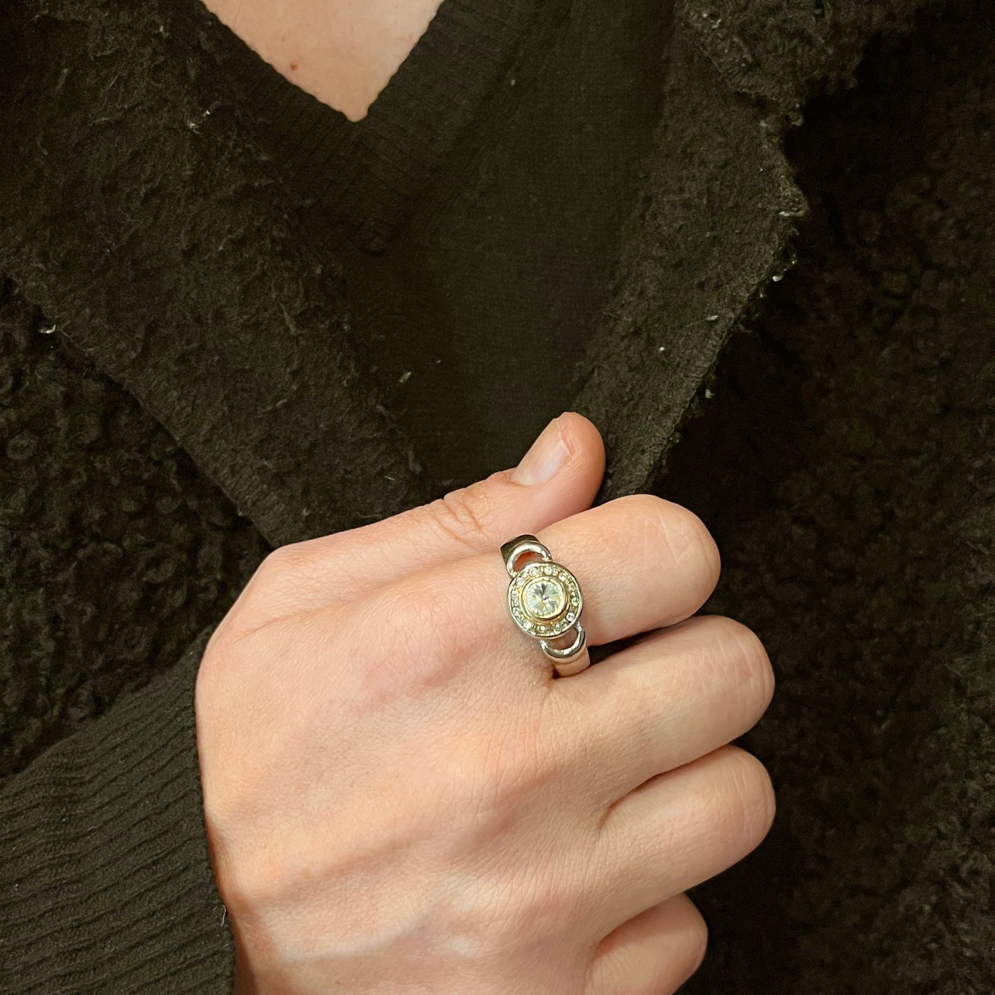Anello Artigianale SPILLA ZIRCONI Mod. SPILLA Realizzato con Antica spilla in Argento (Prima Metà del ’900)