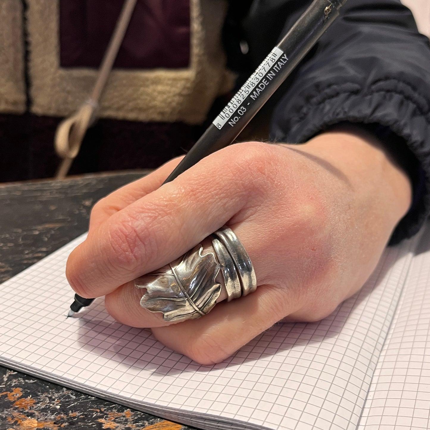 Anello Artigianale CANNUCCIA FOGLIA QUERCIA Mod. SPIRALE  Realizzato con Antica posata in Argento (Prima Metà del ’900)