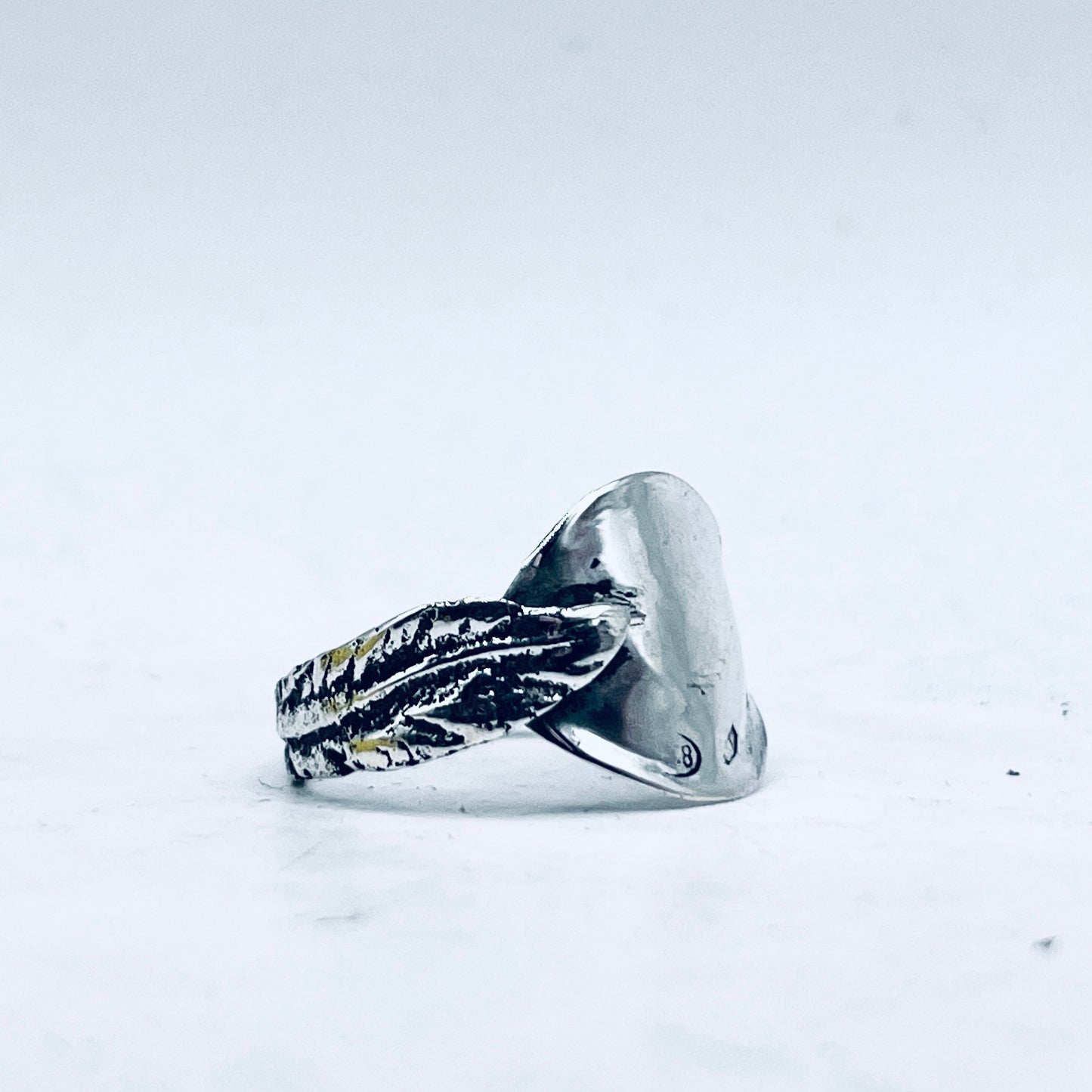 Anello Artigianale PIUMA Mod. INTERO  Realizzato con intero Antico Cucchiaino in Argento (Prima Metà del ’900)