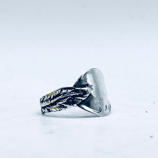 Anello Artigianale PIUMA Mod. INTERO  Realizzato con intero Antico Cucchiaino in Argento (Prima Metà del ’900)