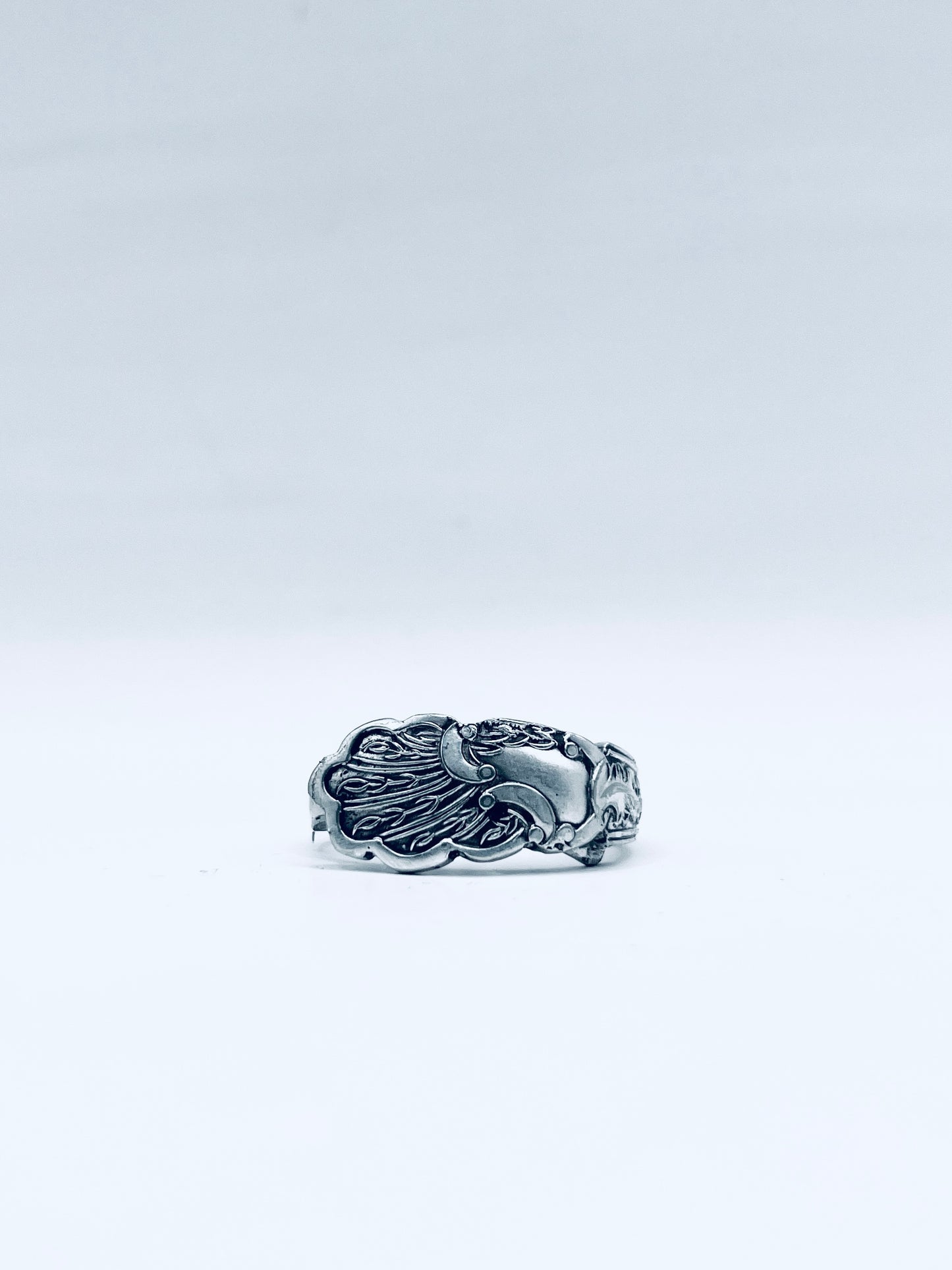 Anello Artigianale PAVONE Mod. SPIRALE/INTERO/CLASSICO  Realizzato con intero Antico Cucchiaino in Argento (Prima Metà del ’900)