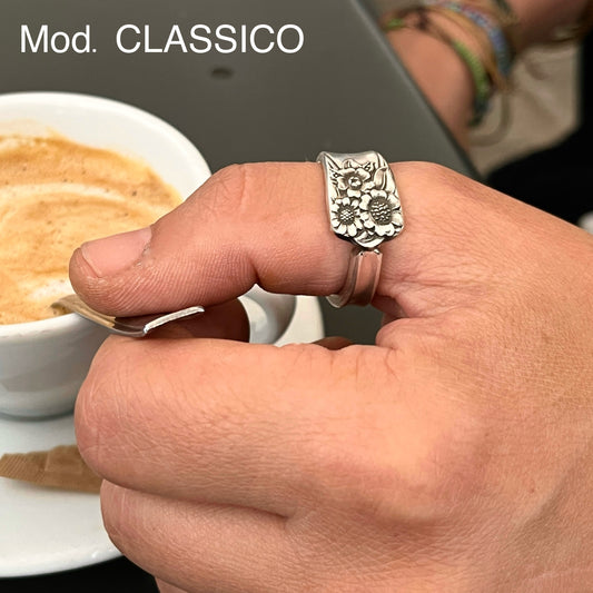 Anello Artigianale GIRASOLI Mod. CLASSICO/SPIRALE  Realizzato con Antica posata in Argento (Prima Metà del ’900)