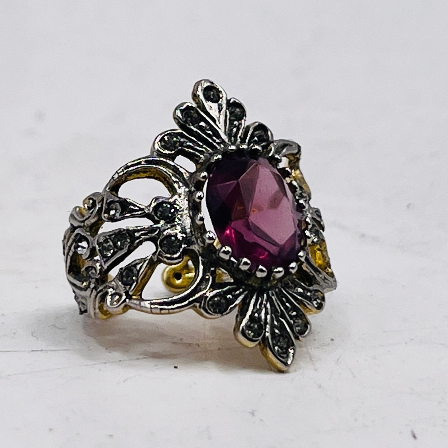 Anello Artigianale SPILLA AMETISTA Mod. SPILLA Realizzato con Antica spilla in Argento (Prima Metà del ’900)
