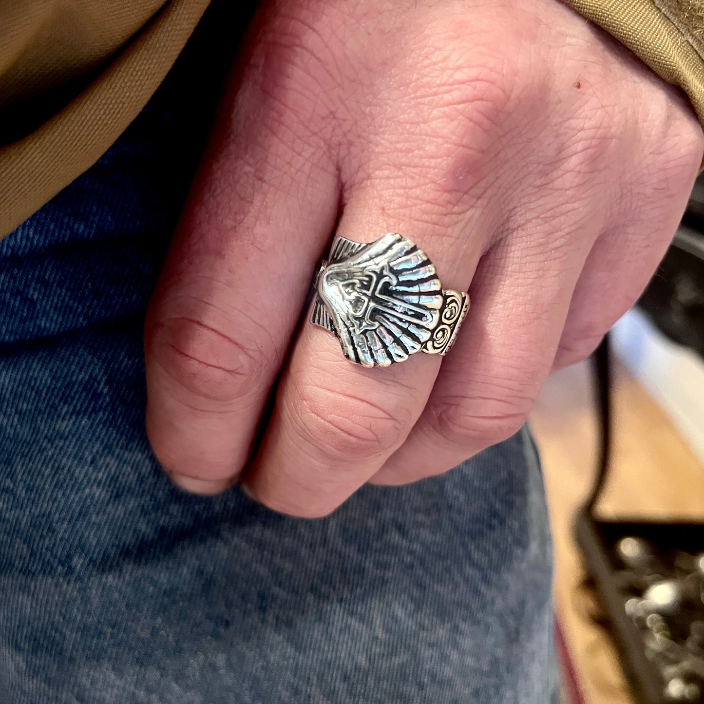 Anello Artigianale + Pendente (omaggio) SANTIAGO Mod. CLASSICO  Realizzato con Antica posata in Argento (Prima Metà del ’900)