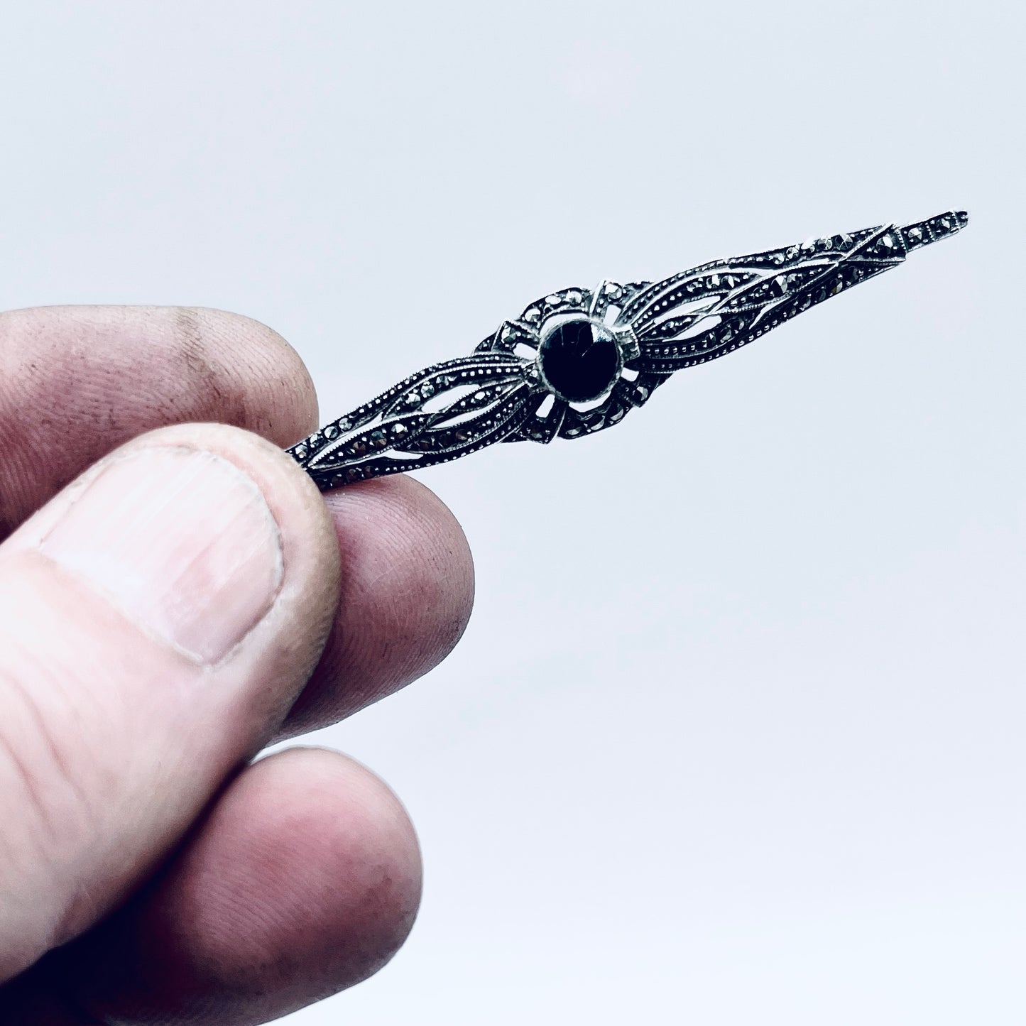 Anello Artigianale SPILLA ONICE MARCASSITE Mod. SPILLA Realizzato con Antica spilla in Argento (Prima Metà del ’900)