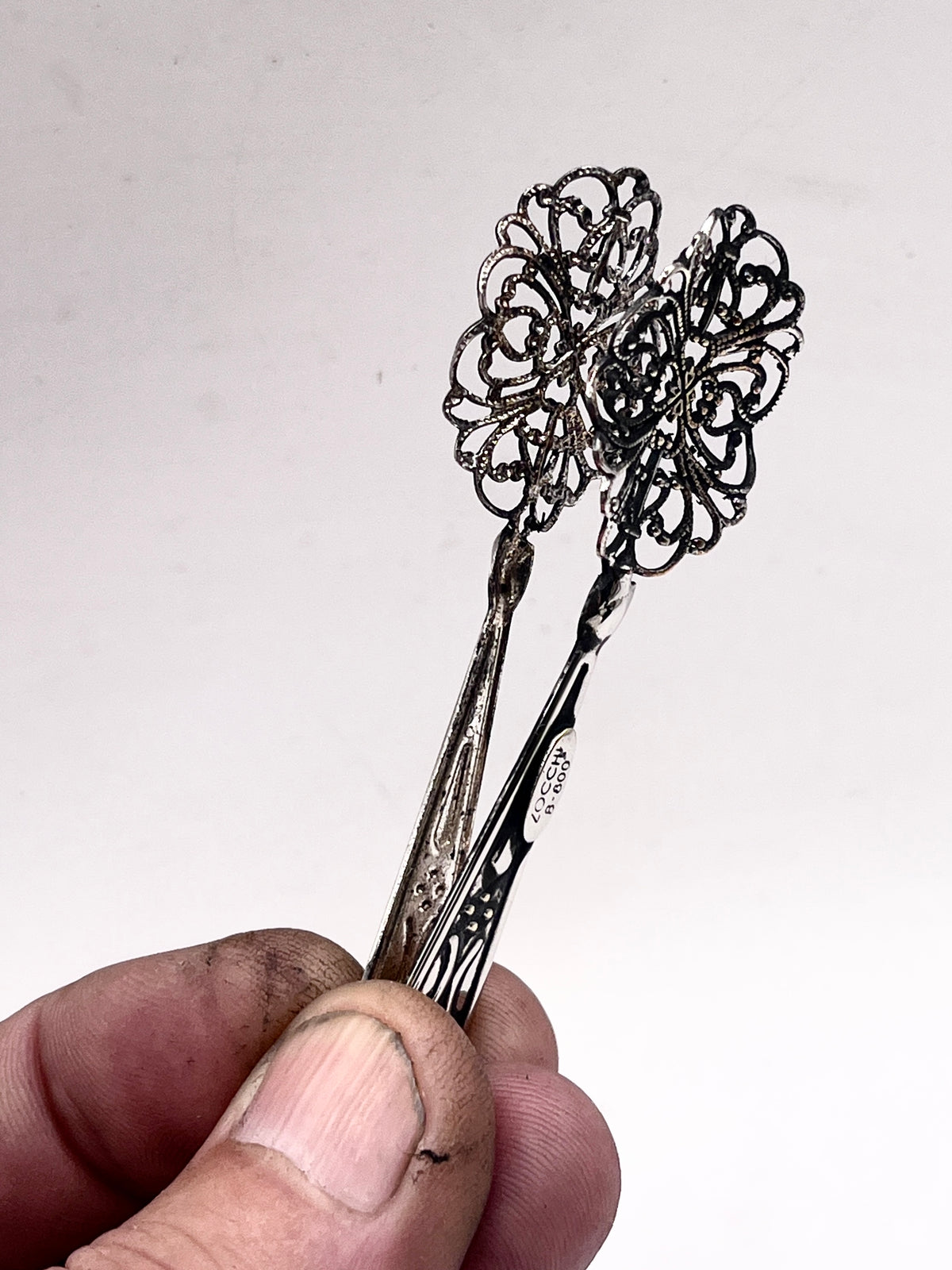 Anello Artigianale MERLETTO FIORITO Mod. PINZETTE Realizzato con Antica pinzetta in Argento (Prima Metà del ’900)