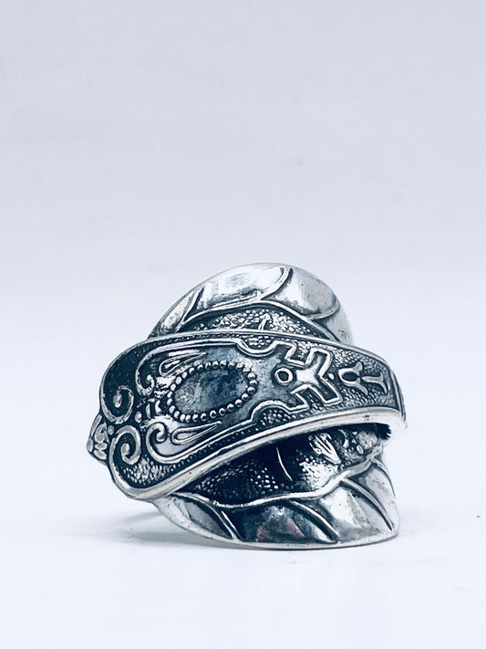 Anello Artigianale Mod. INTERO SUPER DECORATO  Realizzato con intero Antico Cucchiaino in Argento (Prima Metà del ’900)