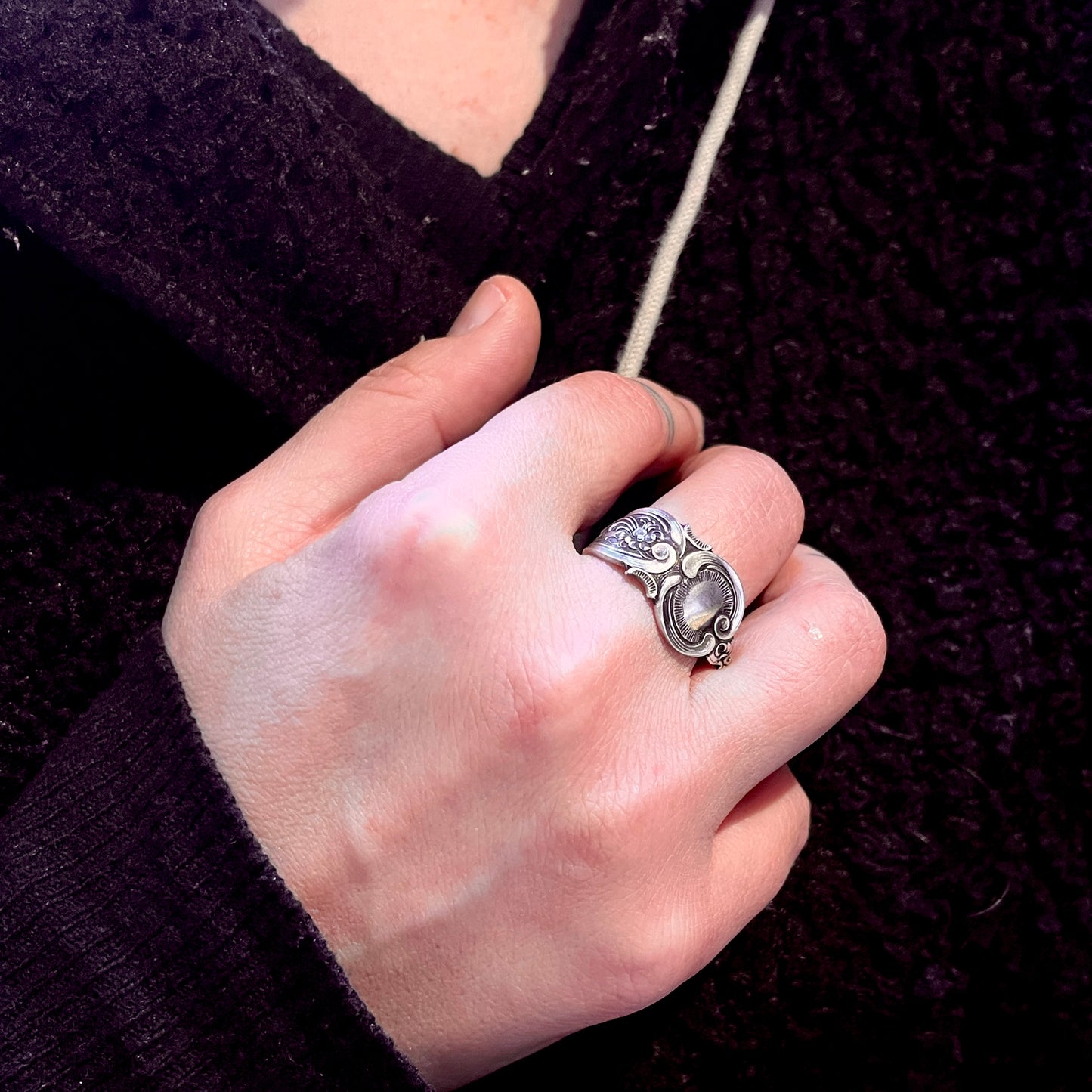 Anello Artigianale Mod. CLASSICO  JUGENDSTIL Realizzato con Antica posata in Argento (Prima Metà del ’900)