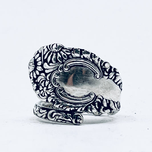 Anello Artigianale Mod. SPIRALE  FIORI SUPER Realizzato con Antica posata in Argento (Prima Metà del ’900)