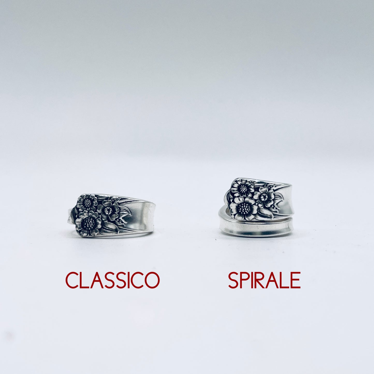 Anello Artigianale GIRASOLI Mod. CLASSICO/SPIRALE  Realizzato con Antica posata in Argento (Prima Metà del ’900)