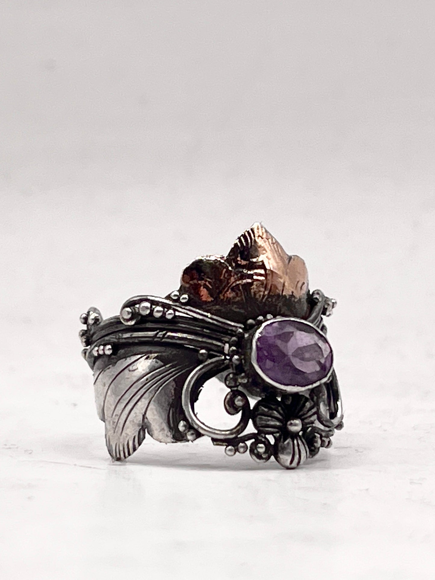 Anello Artigianale SAILOR MOON Mod. SPILLA AMETISTA Realizzato con Antica spilla in Argento (Prima Metà del ’900)