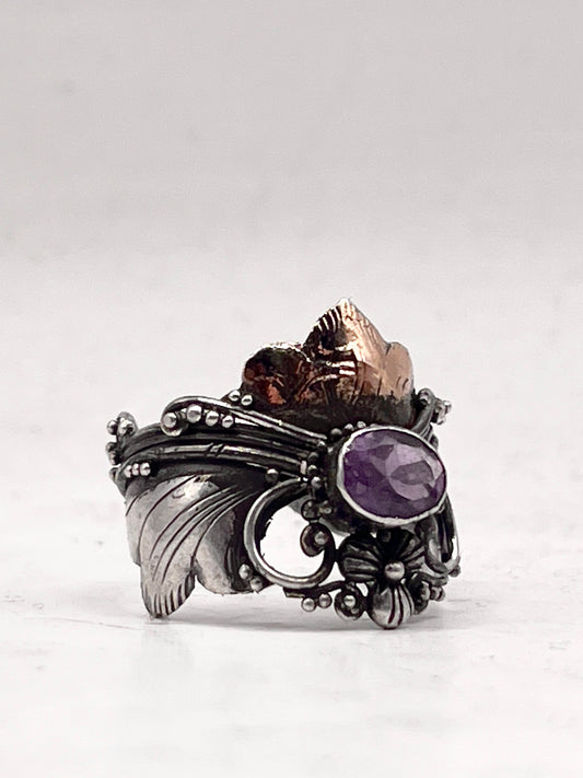Anello Artigianale SAILOR MOON Mod. SPILLA AMETISTA Realizzato con Antica spilla in Argento (Prima Metà del ’900)