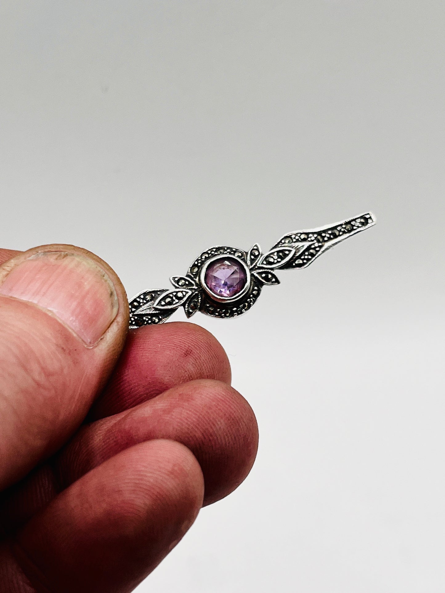 Anello Artigianale SPILLA AMETISTA MARCASSITE Mod. SPILLA Realizzato con Antica spilla in Argento (Prima Metà del ’900)