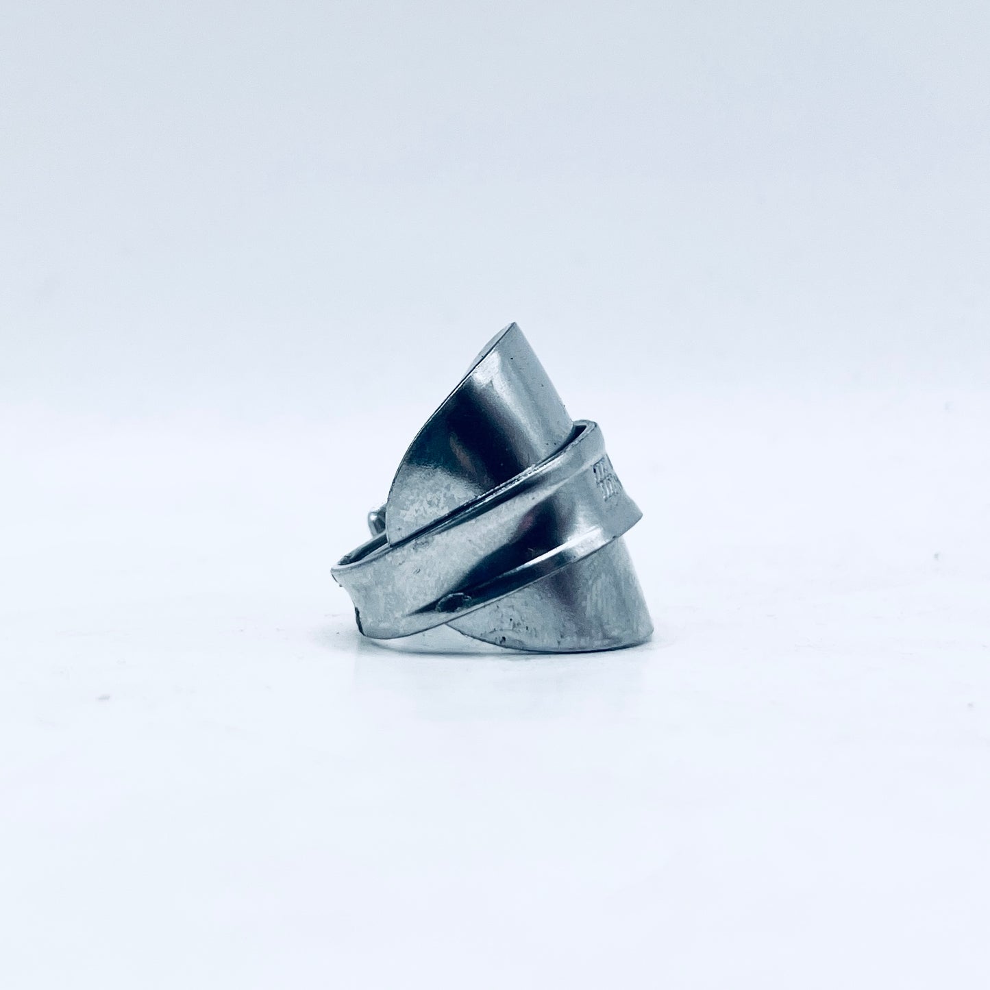 Anello Artigianale Mod. INTERO MANICO SOPRA  Realizzato con intero Cucchiaino in ACCIAIO