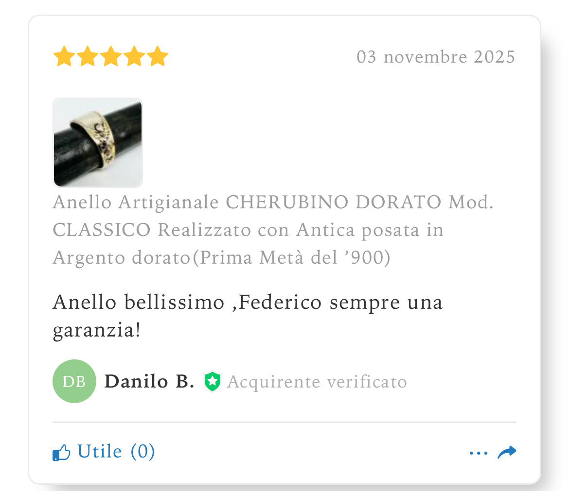 Anello Artigianale CHERUBINO DORATO  Mod. CLASSICO  Realizzato con Antica posata in Argento dorato(Prima Metà del ’900)